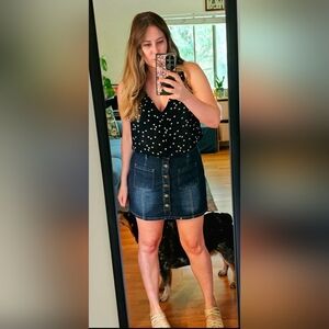 Denim Button-Front Skirt